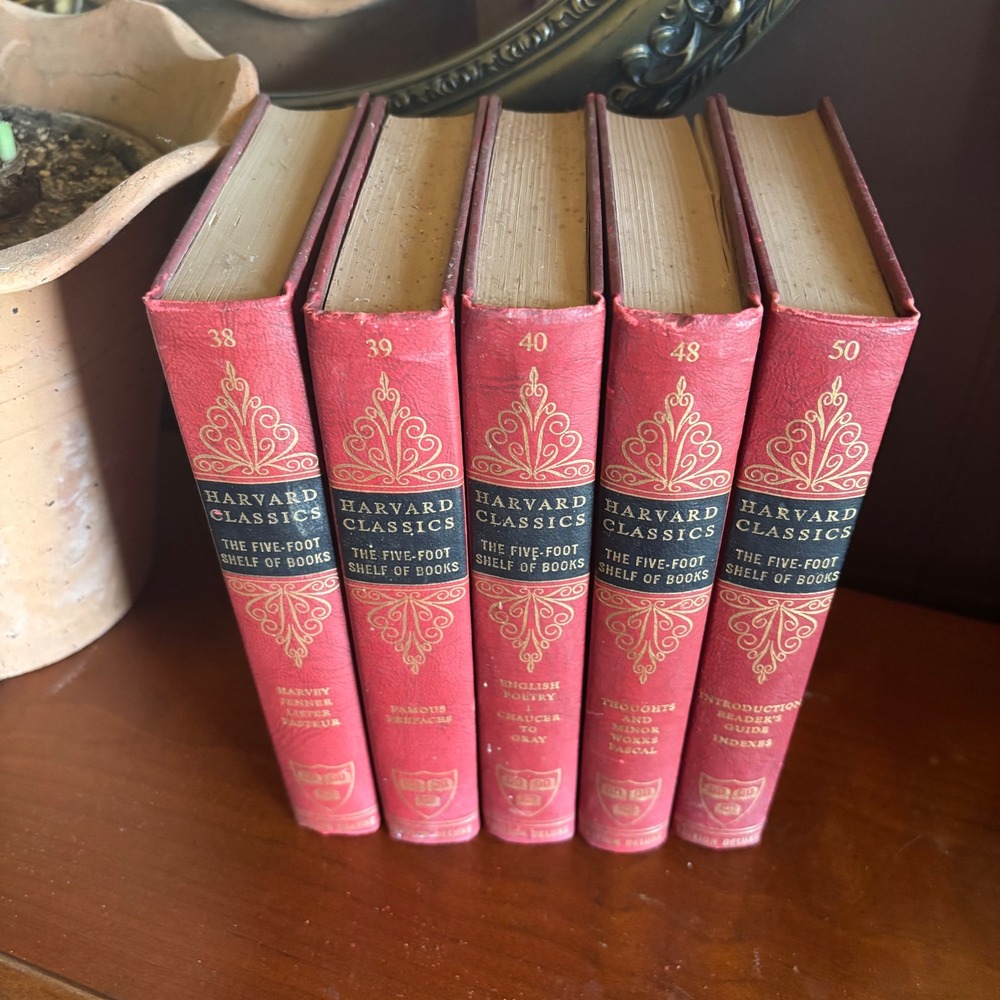 Harvard Classics Five-Foot Shelf of Books 1959 Red‎ Set of 5 Vintage Home Decor
